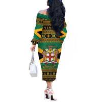 Jamaica Christmas Off The Shoulder Long Sleeve Dress Coat Of Arms Merri Crissmuss - Wonder Print Shop