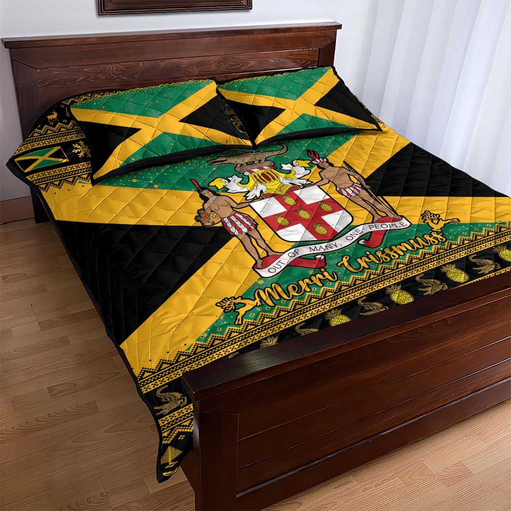Jamaica Christmas Quilt Bed Set Coat Of Arms Merri Crissmuss - Wonder Print Shop