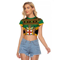 Jamaica Christmas Raglan Cropped T Shirt Coat Of Arms Merri Crissmuss - Wonder Print Shop