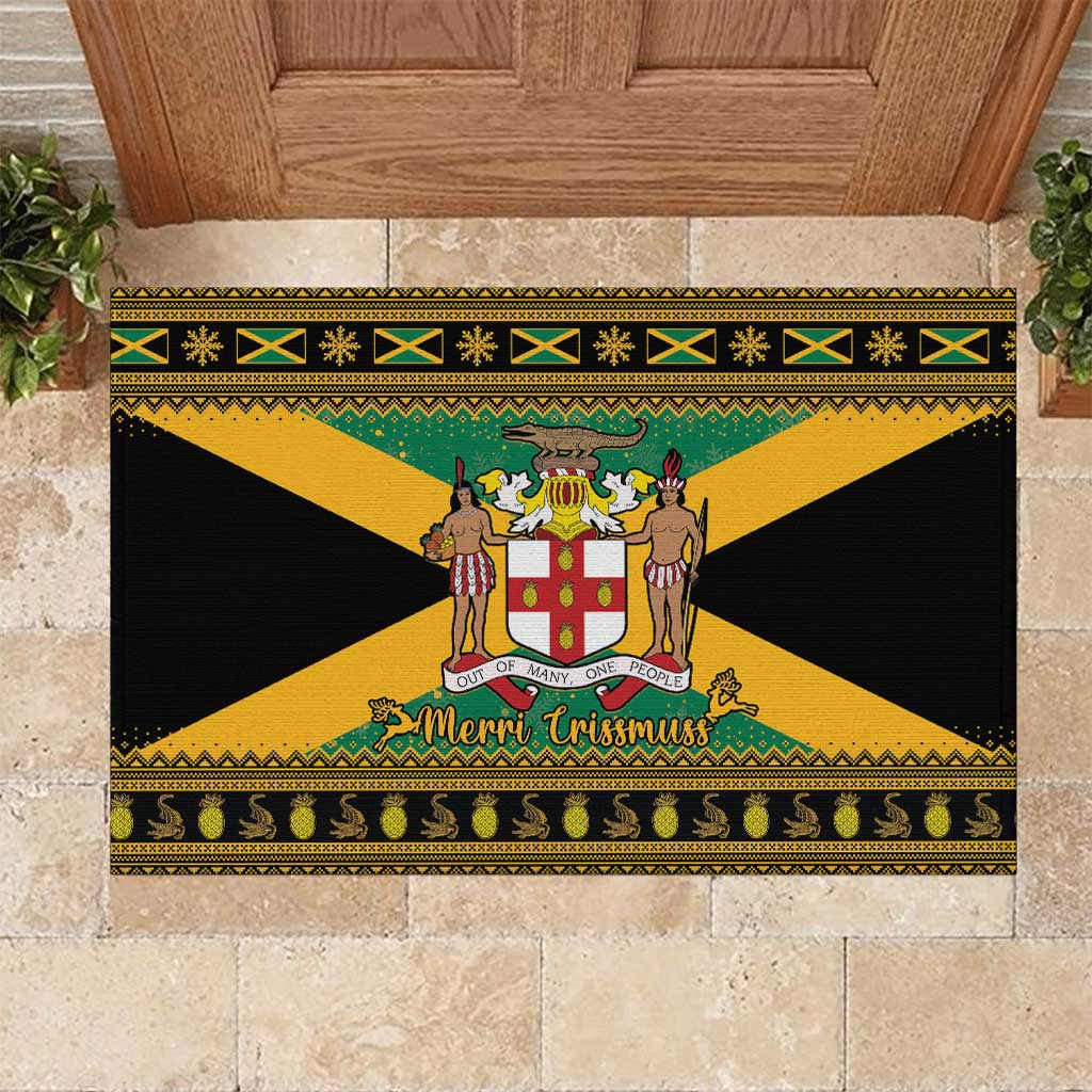 Jamaica Christmas Rubber Doormat Coat Of Arms Merri Crissmuss - Wonder Print Shop