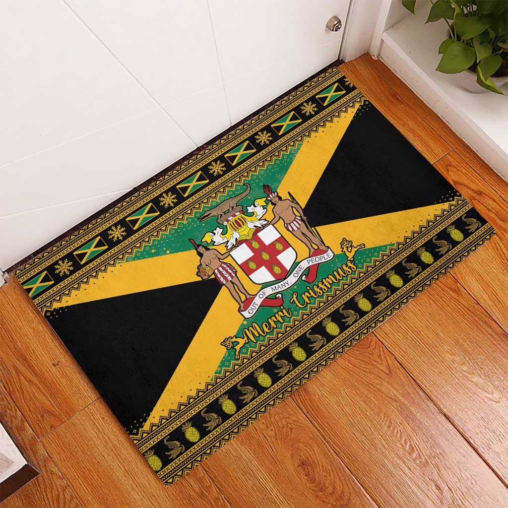 Jamaica Christmas Rubber Doormat Coat Of Arms Merri Crissmuss - Wonder Print Shop