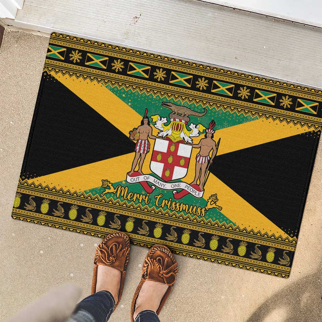 Jamaica Christmas Rubber Doormat Coat Of Arms Merri Crissmuss - Wonder Print Shop