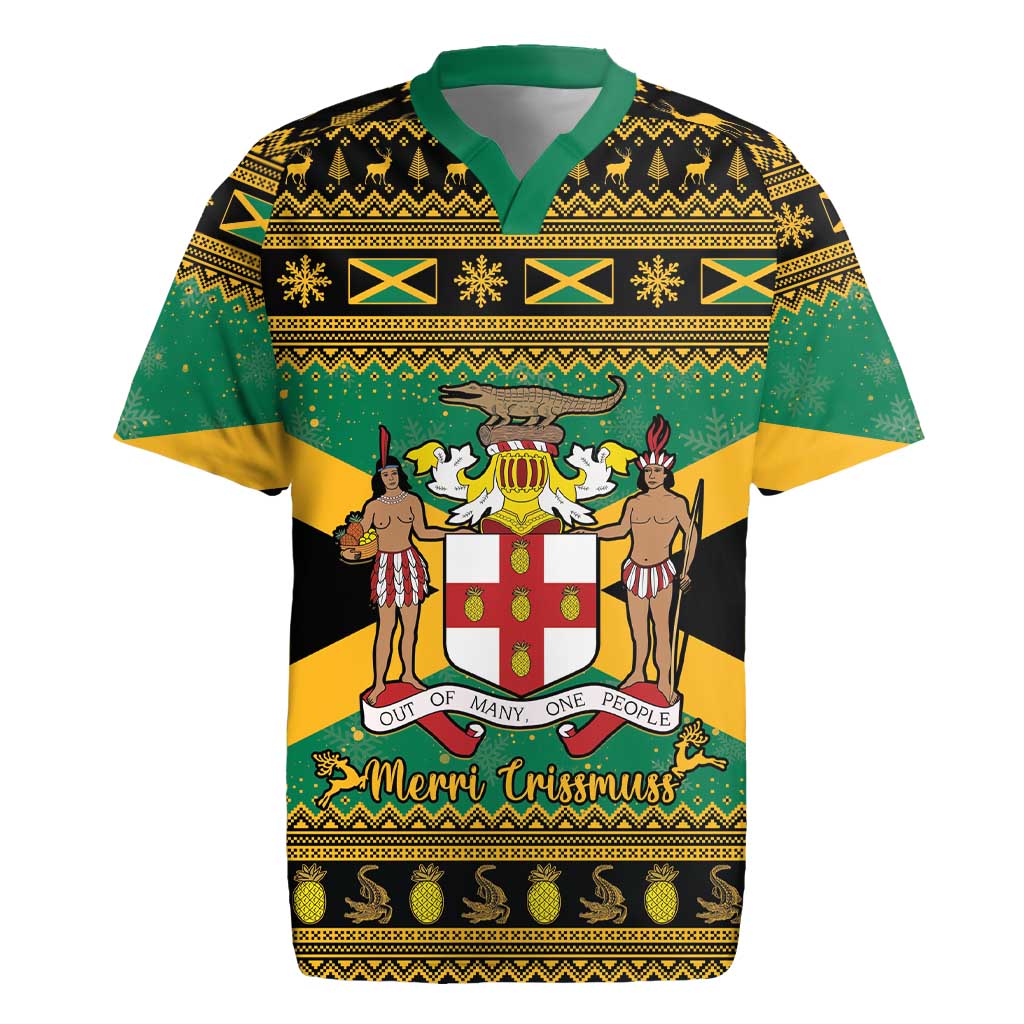 Jamaica Christmas Rugby Jersey Coat Of Arms Merri Crissmuss - Wonder Print Shop