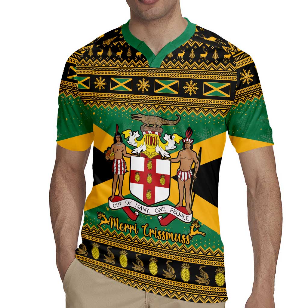 Jamaica Christmas Rugby Jersey Coat Of Arms Merri Crissmuss - Wonder Print Shop