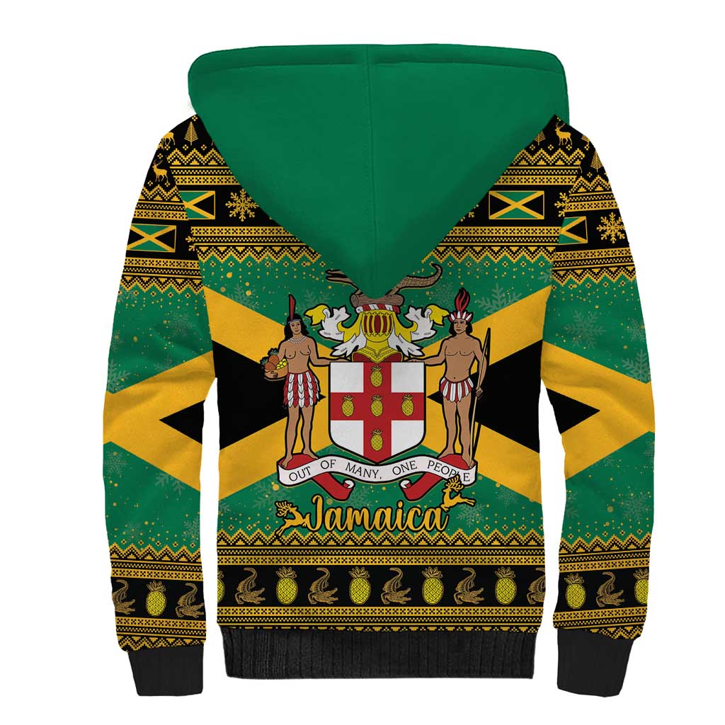 Jamaica Christmas Sherpa Hoodie Coat Of Arms Merri Crissmuss - Wonder Print Shop