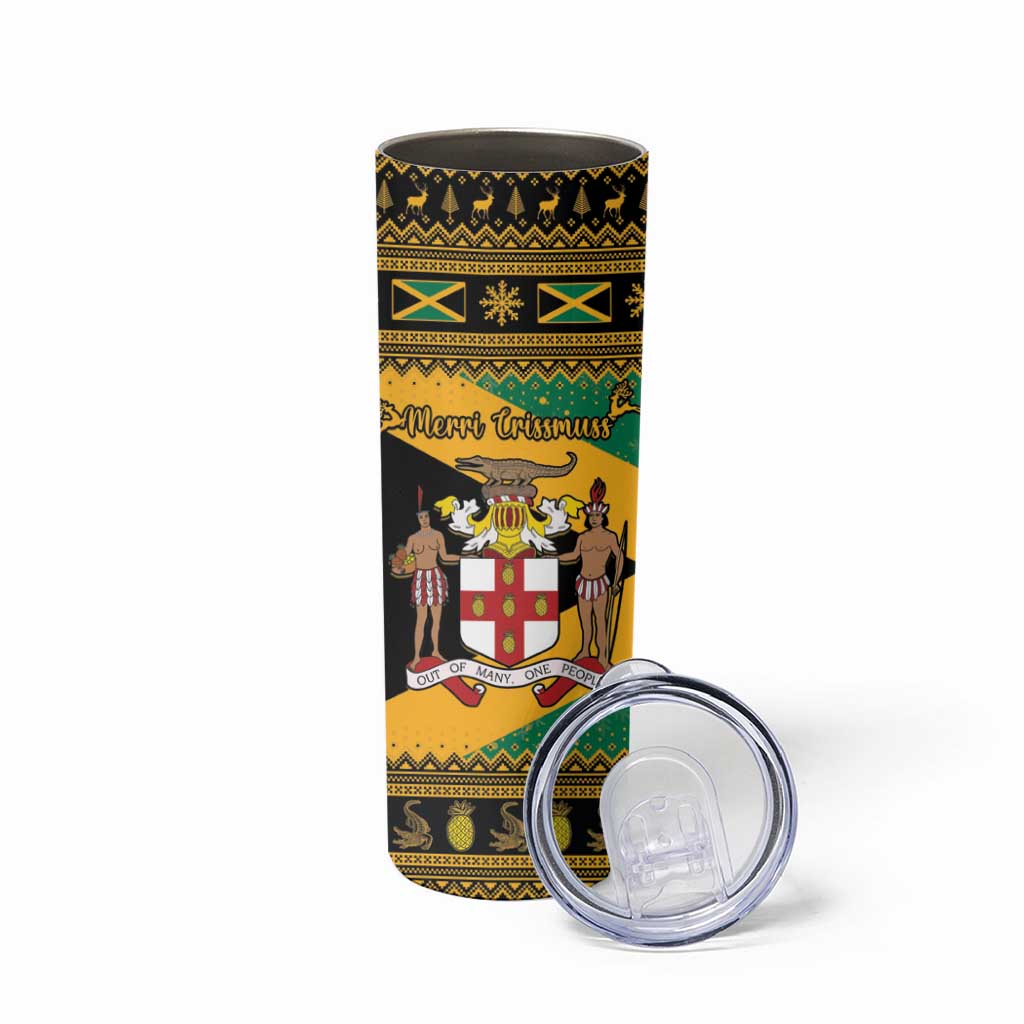 Jamaica Christmas Skinny Tumbler Coat Of Arms Merri Crissmuss - Wonder Print Shop