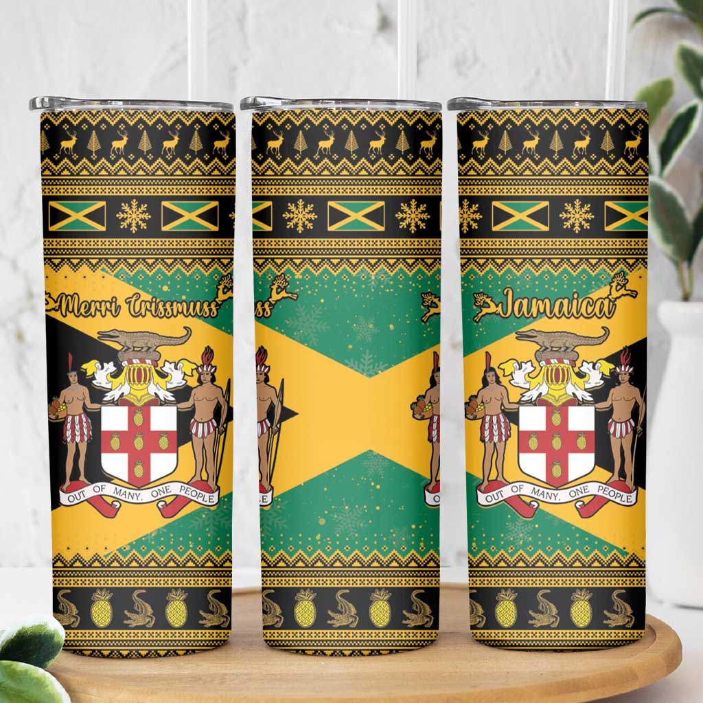 Jamaica Christmas Skinny Tumbler Coat Of Arms Merri Crissmuss - Wonder Print Shop