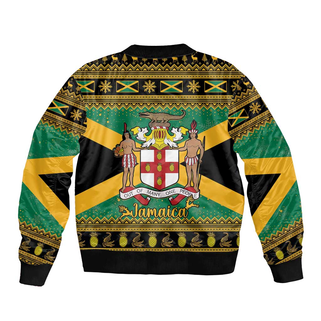 Jamaica Christmas Sleeve Zip Bomber Jacket Coat Of Arms Merri Crissmuss - Wonder Print Shop