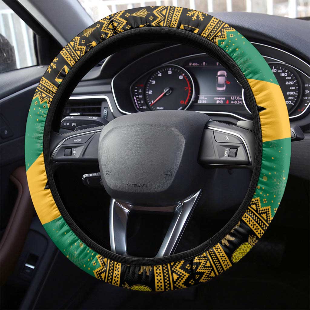 Jamaica Christmas Steering Wheel Cover Coat Of Arms Merri Crissmuss - Wonder Print Shop
