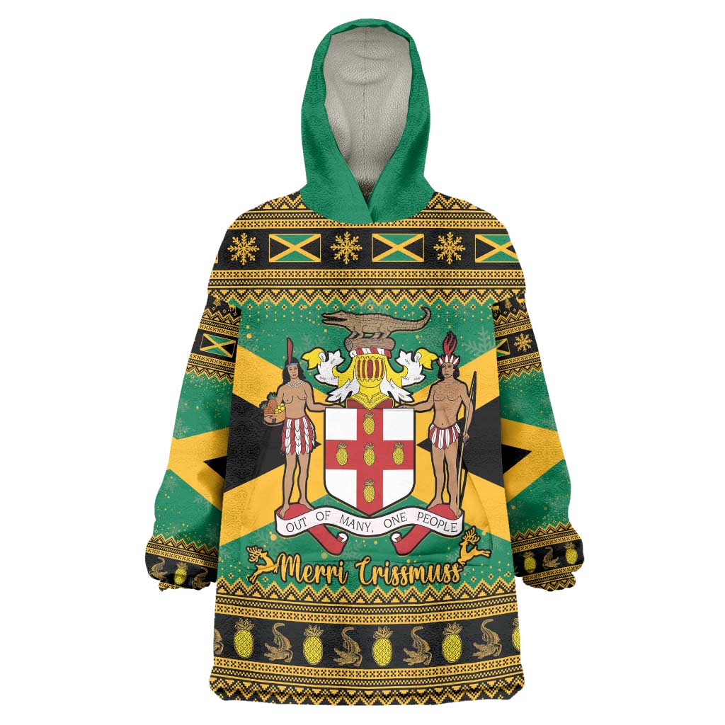 Jamaica Christmas Wearable Blanket Hoodie Coat Of Arms Merri Crissmuss - Wonder Print Shop