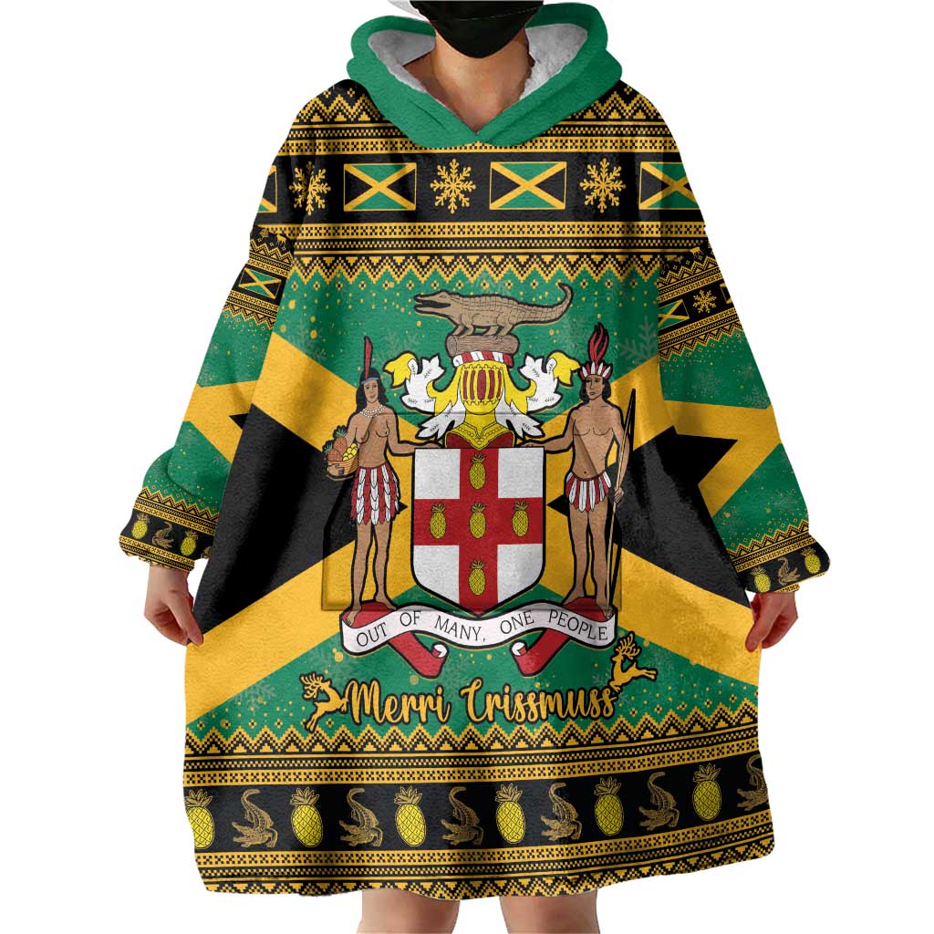 Jamaica Christmas Wearable Blanket Hoodie Coat Of Arms Merri Crissmuss - Wonder Print Shop