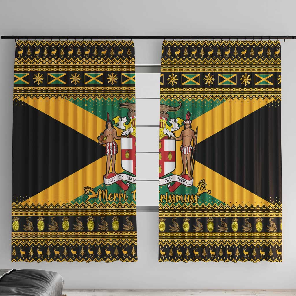 Jamaica Christmas Window Curtain Coat Of Arms Merri Crissmuss - Wonder Print Shop