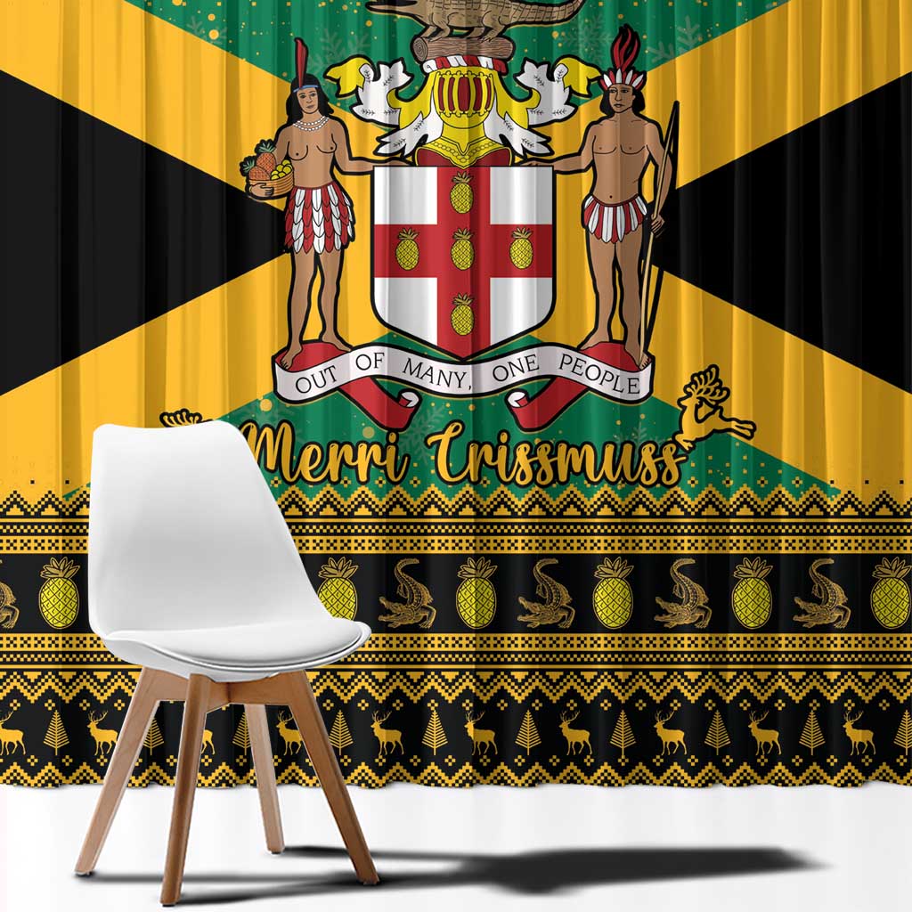Jamaica Christmas Window Curtain Coat Of Arms Merri Crissmuss - Wonder Print Shop
