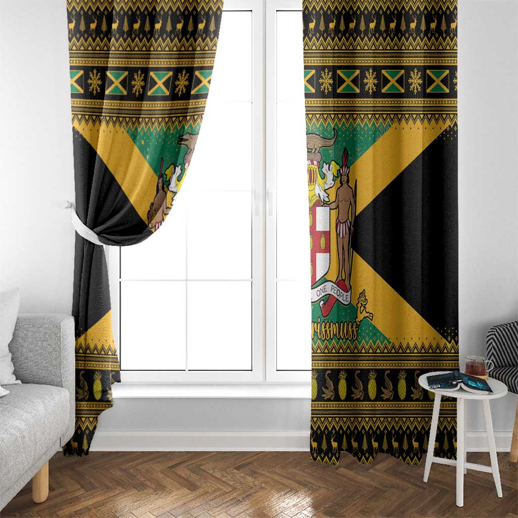 Jamaica Christmas Window Curtain Coat Of Arms Merri Crissmuss - Wonder Print Shop