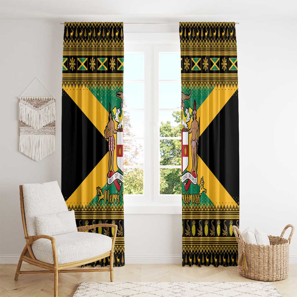 Jamaica Christmas Window Curtain Coat Of Arms Merri Crissmuss - Wonder Print Shop