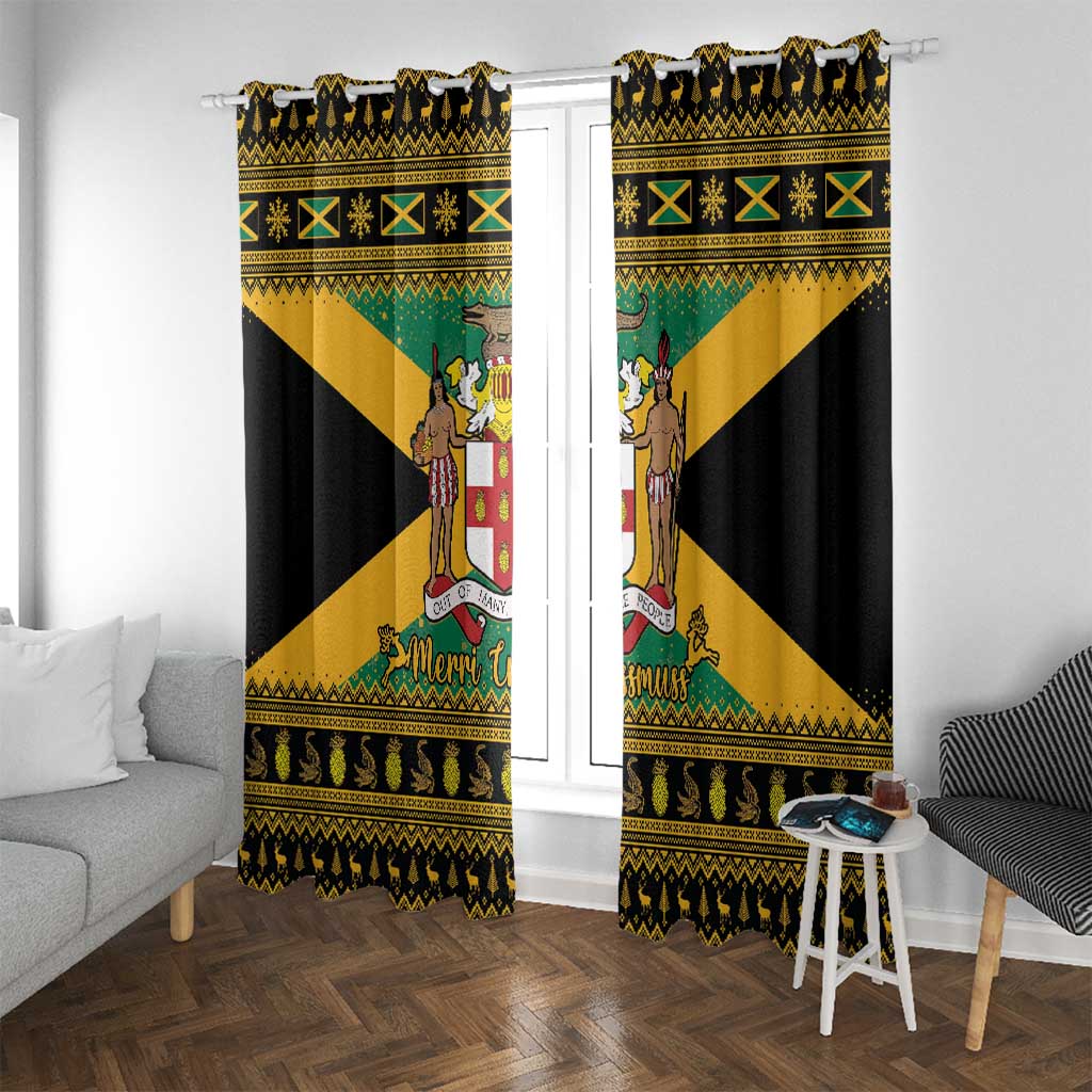 Jamaica Christmas Window Curtain Coat Of Arms Merri Crissmuss - Wonder Print Shop