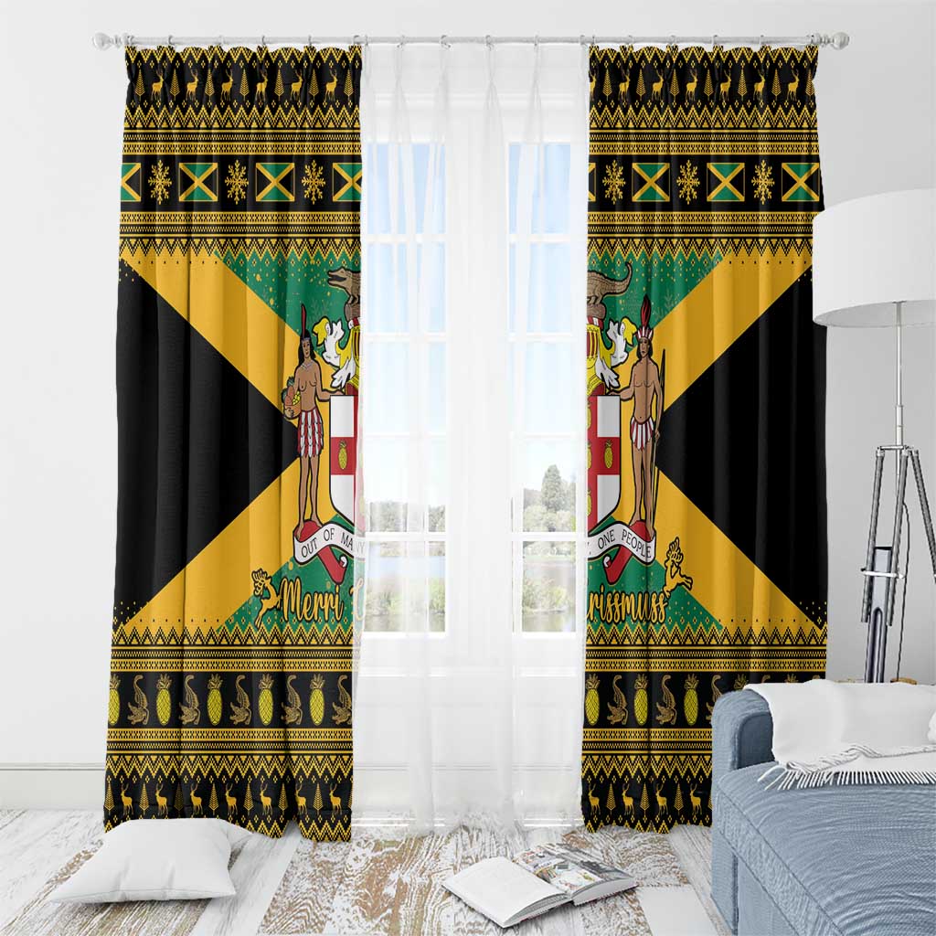 Jamaica Christmas Window Curtain Coat Of Arms Merri Crissmuss - Wonder Print Shop