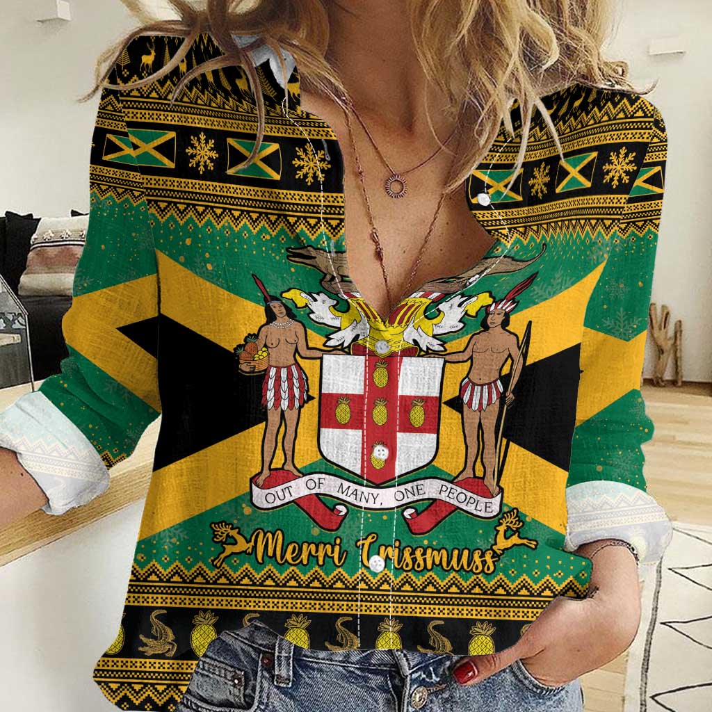 Jamaica Christmas Women Casual Shirt Coat Of Arms Merri Crissmuss - Wonder Print Shop