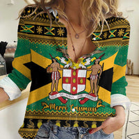 Jamaica Christmas Women Casual Shirt Coat Of Arms Merri Crissmuss - Wonder Print Shop