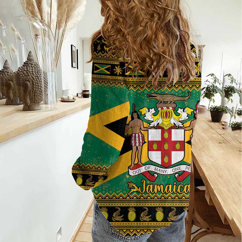 Jamaica Christmas Women Casual Shirt Coat Of Arms Merri Crissmuss - Wonder Print Shop