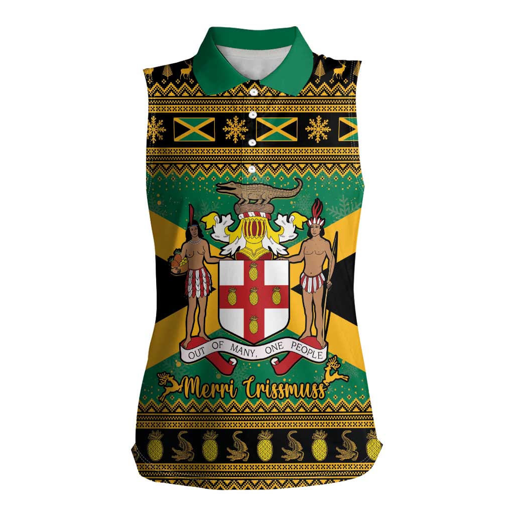 Jamaica Christmas Women Sleeveless Polo Shirt Coat Of Arms Merri Crissmuss - Wonder Print Shop