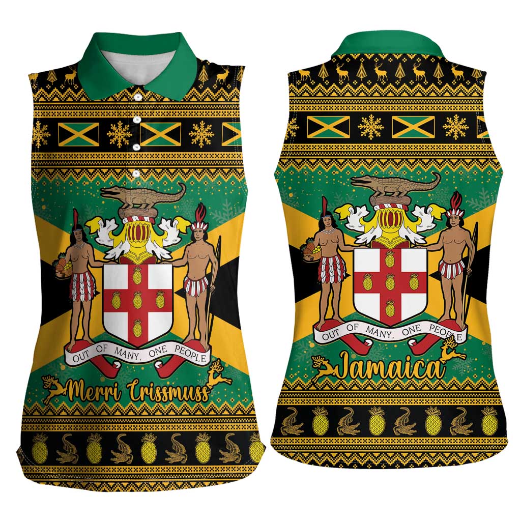 Jamaica Christmas Women Sleeveless Polo Shirt Coat Of Arms Merri Crissmuss - Wonder Print Shop