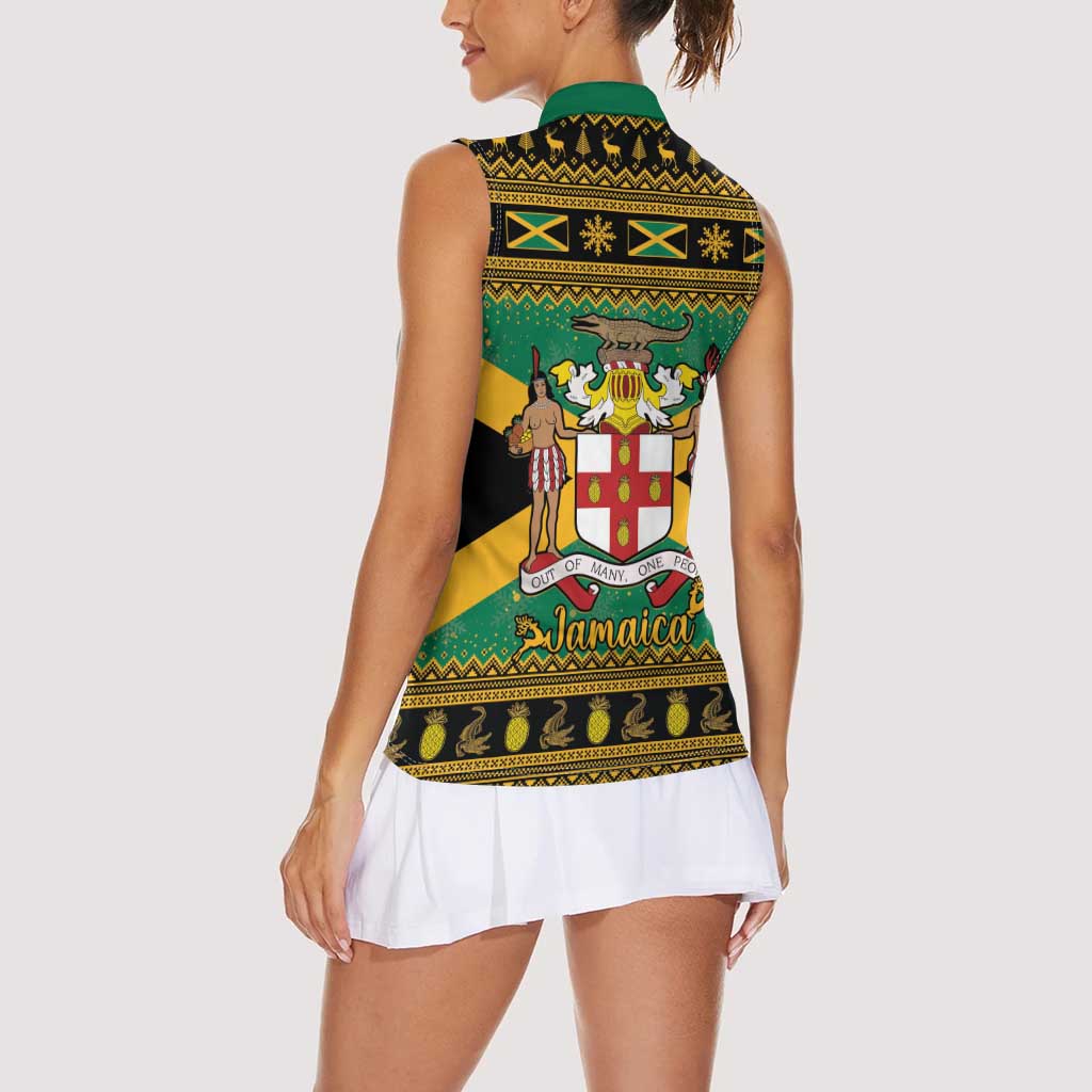 Jamaica Christmas Women Sleeveless Polo Shirt Coat Of Arms Merri Crissmuss - Wonder Print Shop