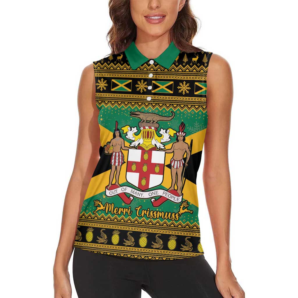 Jamaica Christmas Women Sleeveless Polo Shirt Coat Of Arms Merri Crissmuss - Wonder Print Shop
