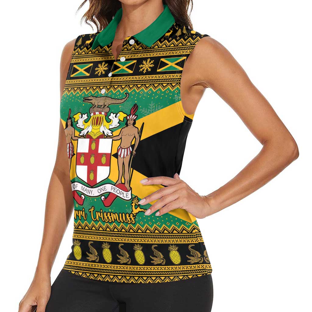 Jamaica Christmas Women Sleeveless Polo Shirt Coat Of Arms Merri Crissmuss - Wonder Print Shop