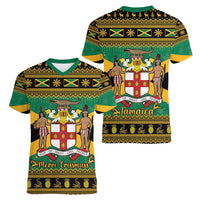 Jamaica Christmas Women V-Neck T-Shirt Coat Of Arms Merri Crissmuss - Wonder Print Shop