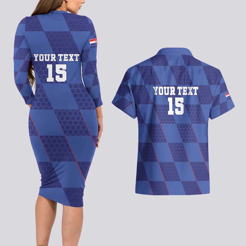 Custom Croatia Football Couples Matching Long Sleeve Bodycon Dress and Hawaiian Shirt Come On Vatreni - Wonder Print Shop