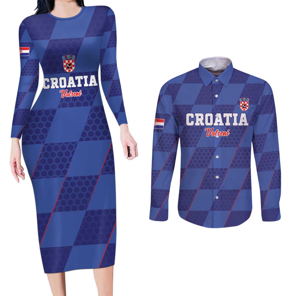 Custom Croatia Football Couples Matching Long Sleeve Bodycon Dress and Long Sleeve Button Shirt Come On Vatreni - Wonder Print Shop