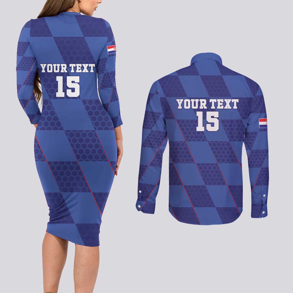 Custom Croatia Football Couples Matching Long Sleeve Bodycon Dress and Long Sleeve Button Shirt Come On Vatreni - Wonder Print Shop