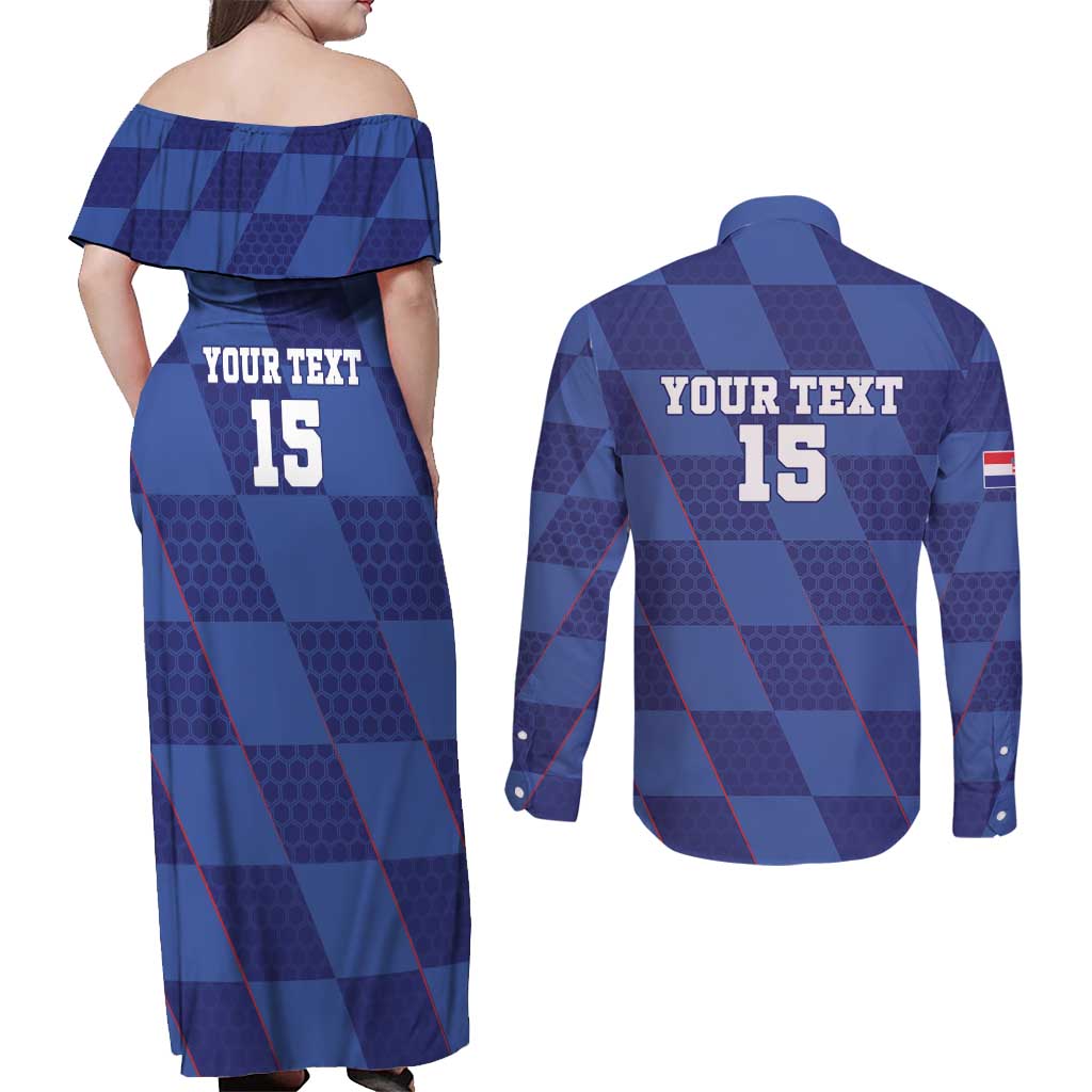 Custom Croatia Football Couples Matching Off Shoulder Maxi Dress and Long Sleeve Button Shirt Come On Vatreni - Wonder Print Shop