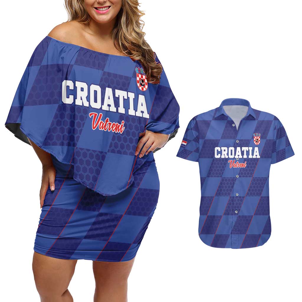 Custom Croatia Football Couples Matching Off Shoulder Short Dress and Hawaiian Shirt Come On Vatreni - Wonder Print Shop