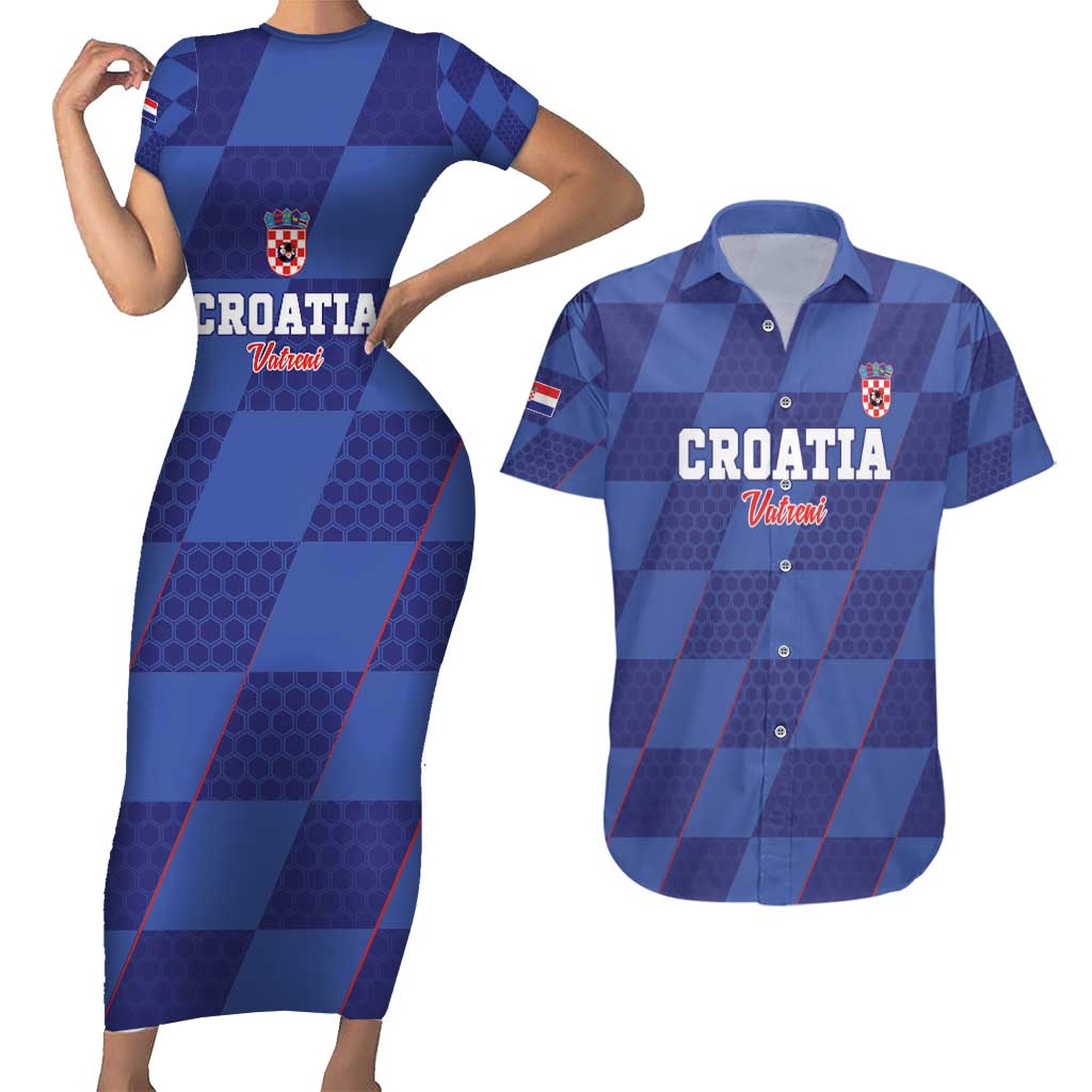 Custom Croatia Football Couples Matching Short Sleeve Bodycon Dress and Hawaiian Shirt Come On Vatreni - Wonder Print Shop