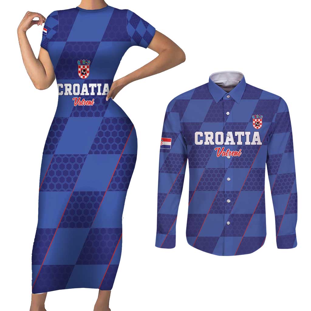 Custom Croatia Football Couples Matching Short Sleeve Bodycon Dress and Long Sleeve Button Shirt Come On Vatreni - Wonder Print Shop