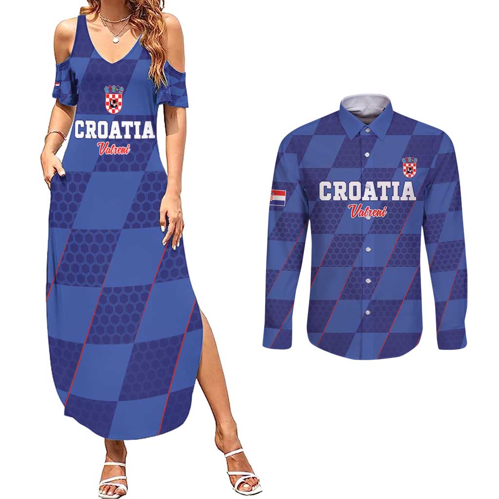 Custom Croatia Football Couples Matching Summer Maxi Dress and Long Sleeve Button Shirt Come On Vatreni - Wonder Print Shop