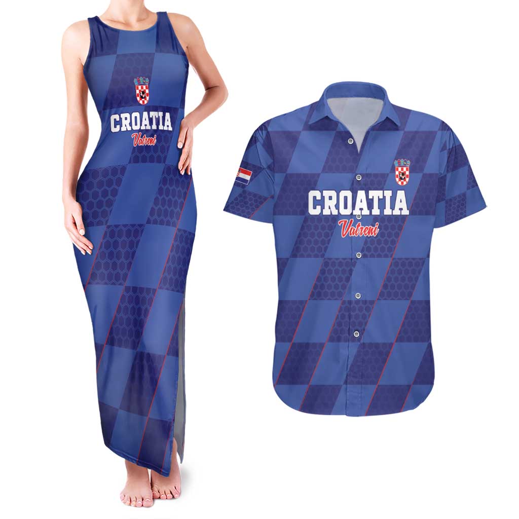 Custom Croatia Football Couples Matching Tank Maxi Dress and Hawaiian Shirt Come On Vatreni - Wonder Print Shop