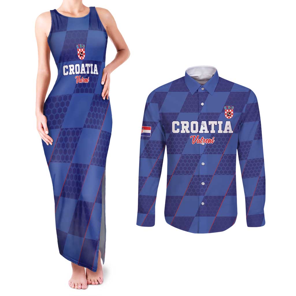 Custom Croatia Football Couples Matching Tank Maxi Dress and Long Sleeve Button Shirt Come On Vatreni - Wonder Print Shop