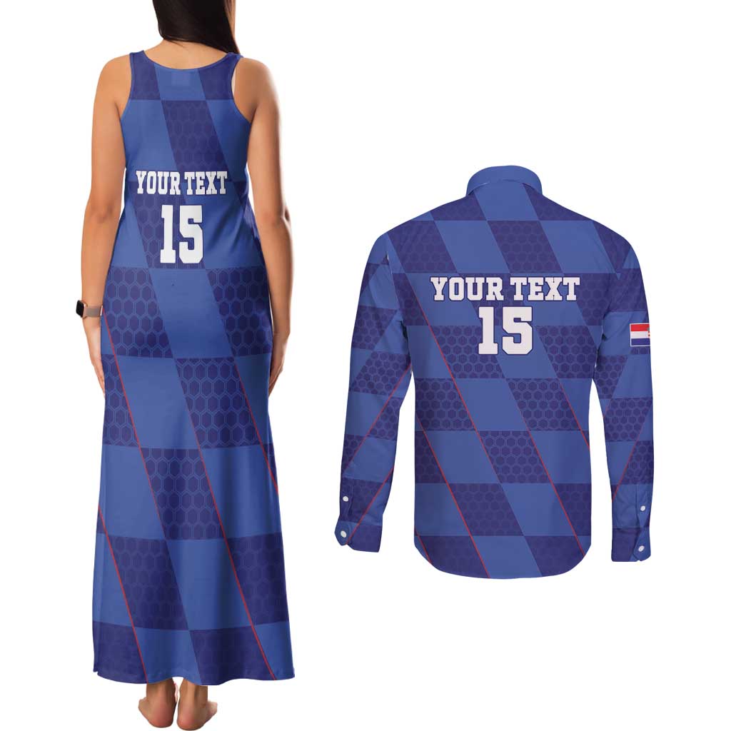Custom Croatia Football Couples Matching Tank Maxi Dress and Long Sleeve Button Shirt Come On Vatreni - Wonder Print Shop