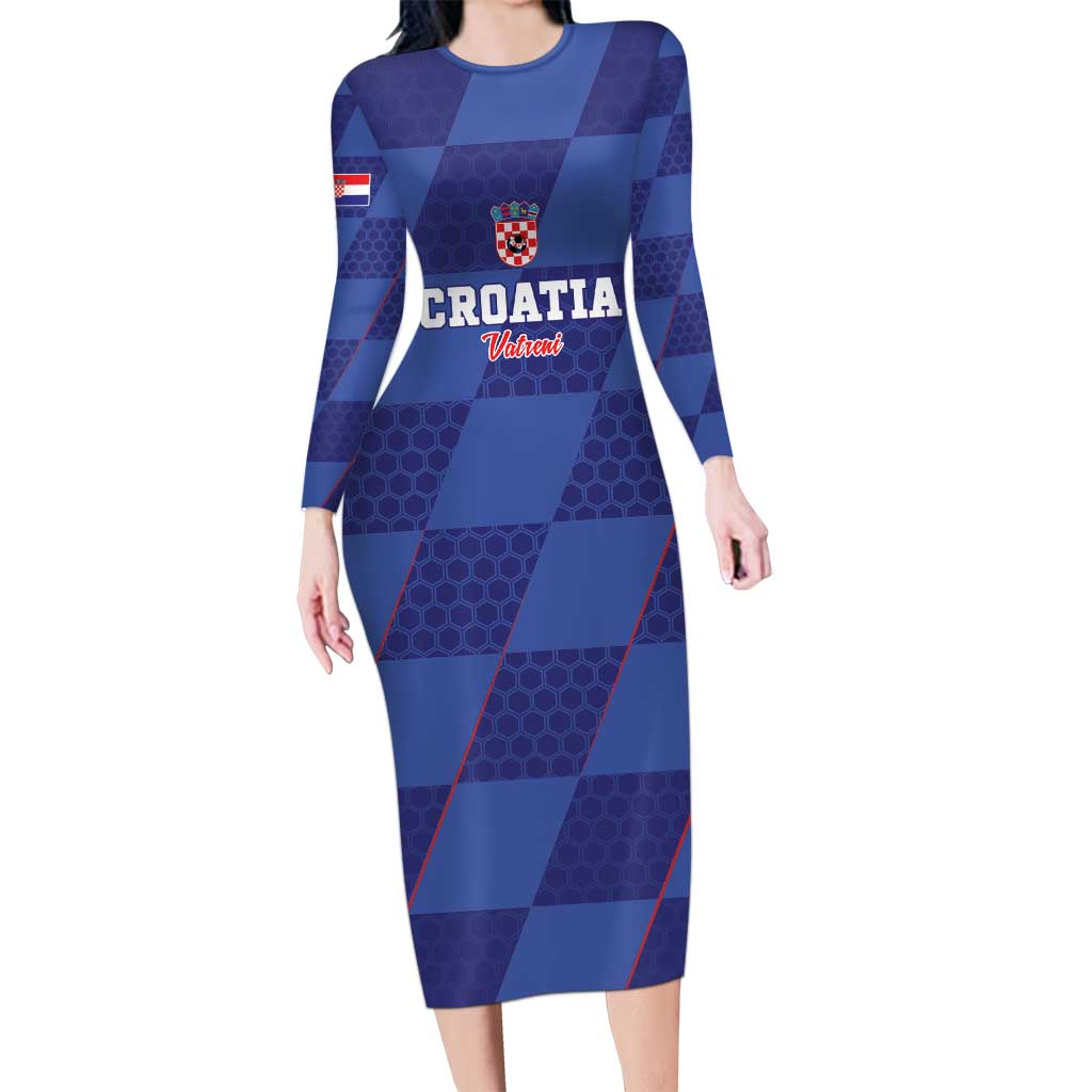 Custom Croatia Football Family Matching Long Sleeve Bodycon Dress and Hawaiian Shirt Come On Vatreni - Wonder Print Shop