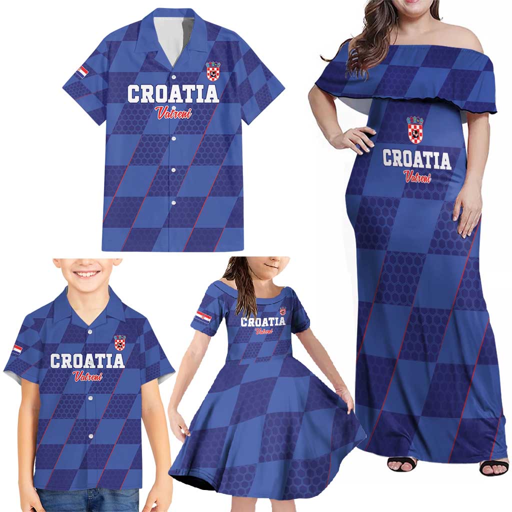 Custom Croatia Football Family Matching Off Shoulder Maxi Dress and Hawaiian Shirt Come On Vatreni - Wonder Print Shop