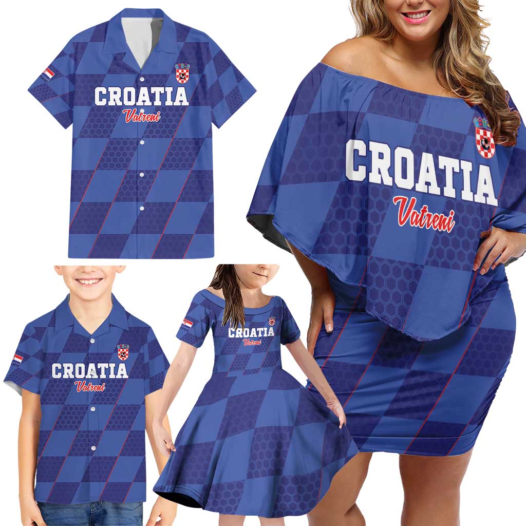 Custom Croatia Football Family Matching Off Shoulder Short Dress and Hawaiian Shirt Come On Vatreni - Wonder Print Shop