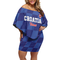 Custom Croatia Football Family Matching Off Shoulder Short Dress and Hawaiian Shirt Come On Vatreni - Wonder Print Shop