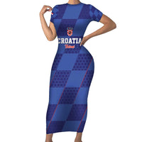 Custom Croatia Football Family Matching Short Sleeve Bodycon Dress and Hawaiian Shirt Come On Vatreni - Wonder Print Shop