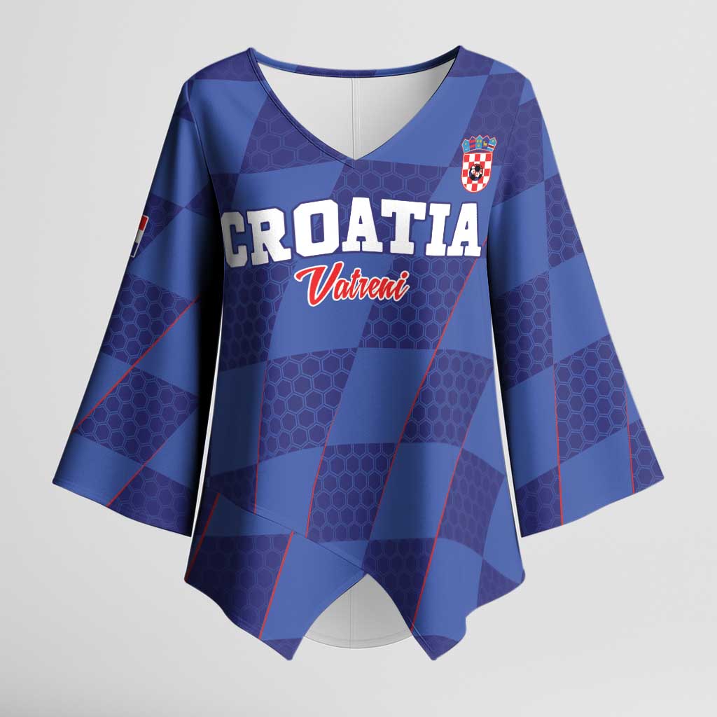 Custom Croatia Football Kimono Sleeve Blouse Come On Vatreni - Wonder Print Shop
