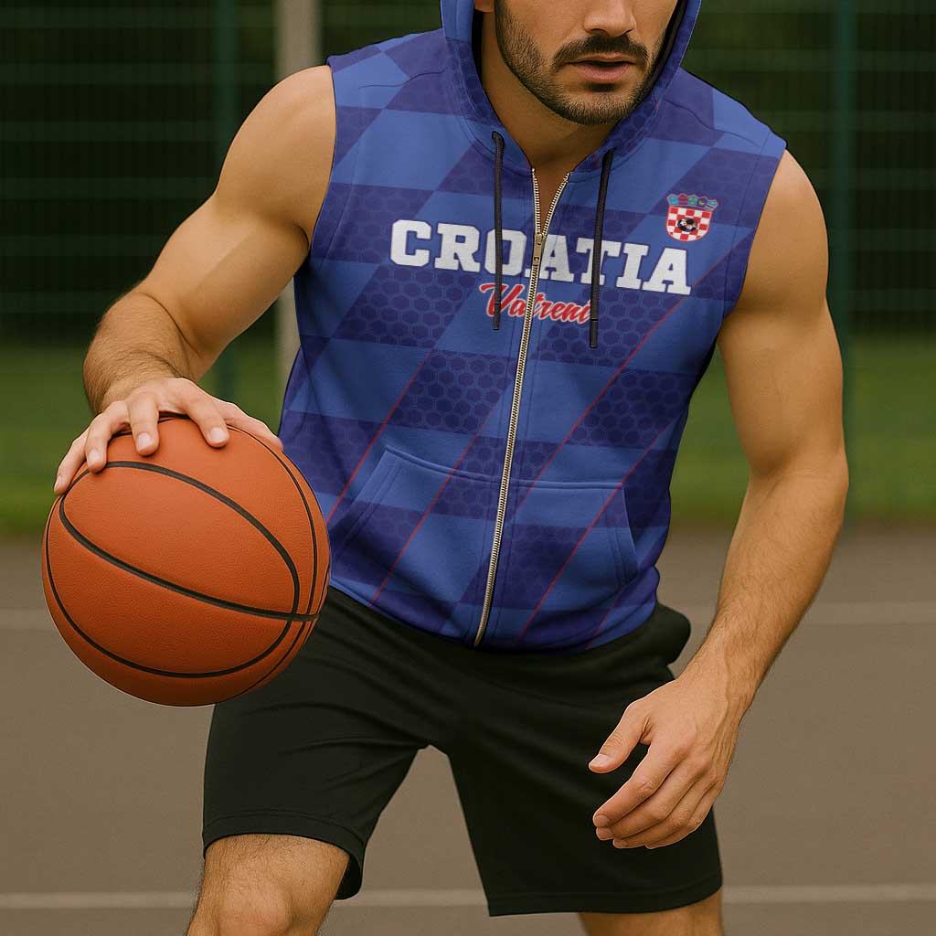 Custom Croatia Football Sleeveless Zip Hoodie Come On Vatreni - Wonder Print Shop