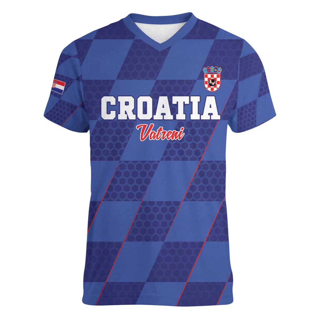Custom Croatia Football Women V-Neck T-Shirt Come On Vatreni - Wonder Print Shop