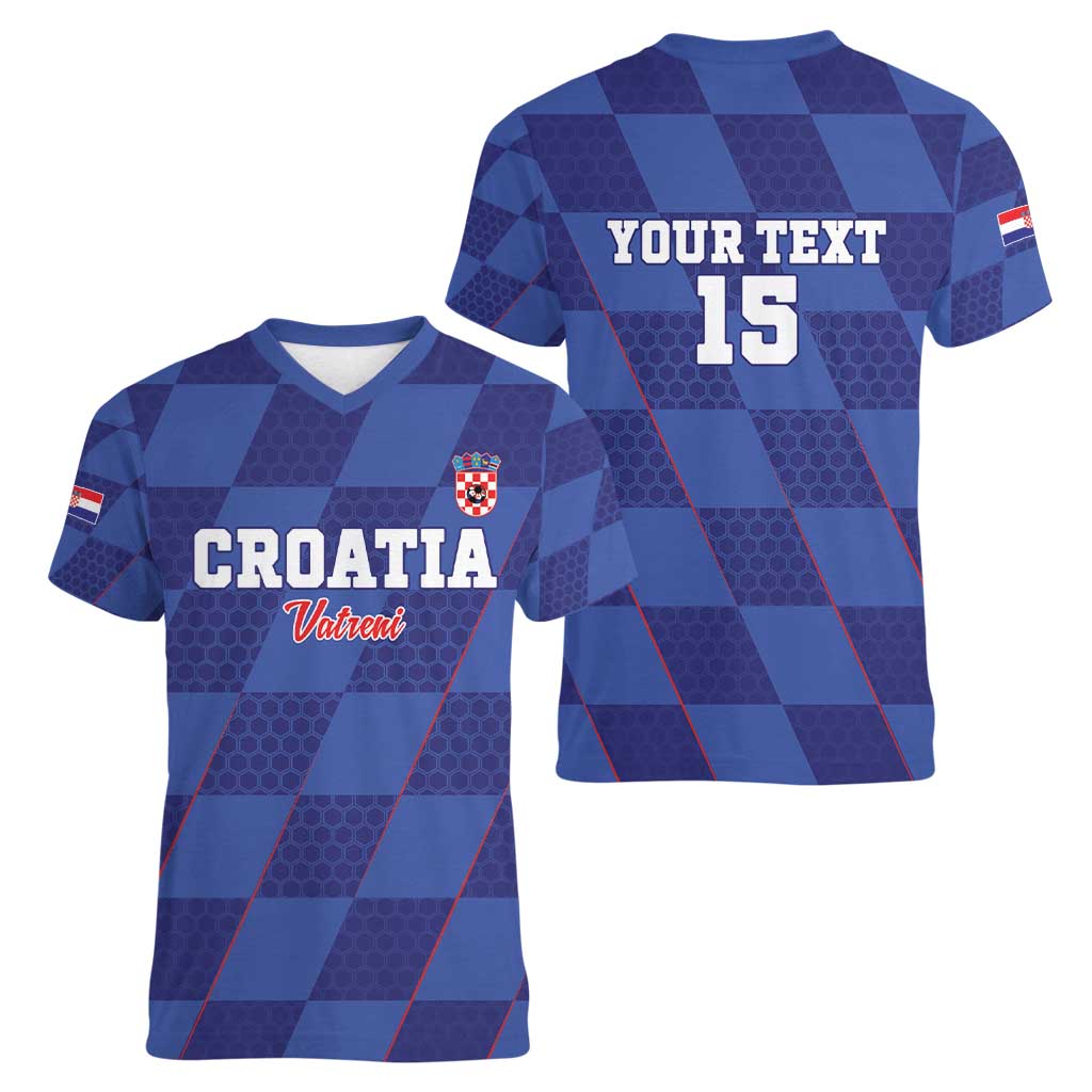 Custom Croatia Football Women V-Neck T-Shirt Come On Vatreni - Wonder Print Shop